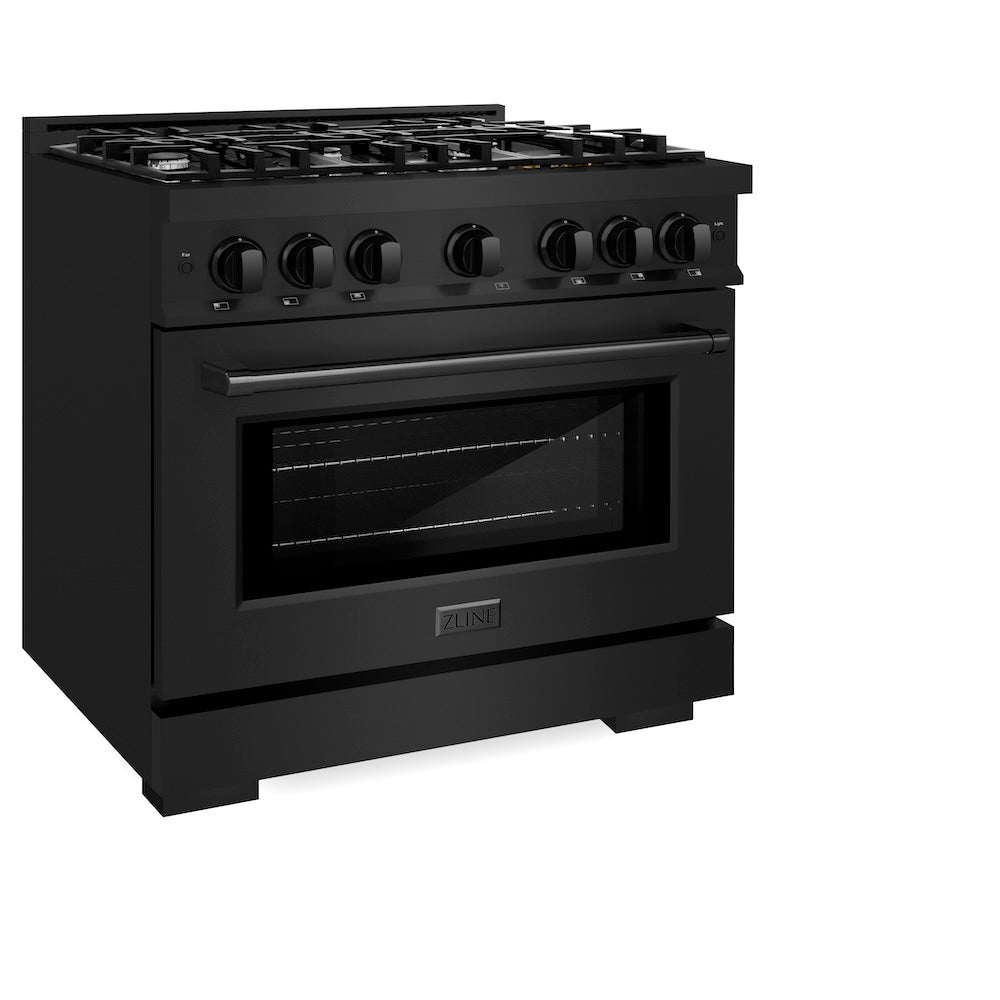 ZLINE 36 in. 5.2 cu. ft. Select Dual Fuel Range with 6 Burner Gas Cooktop and Electric Convection Oven in Black Stainless Steel (HDRB-36)