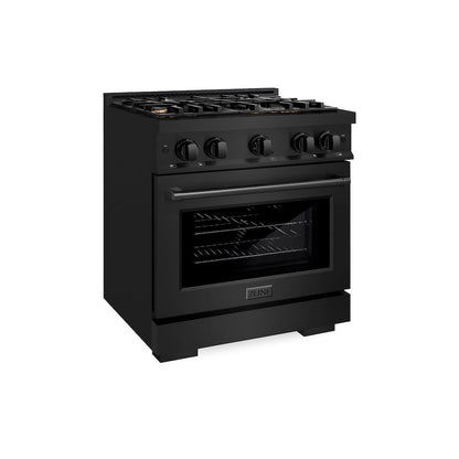 ZLINE 30 in. 4.2 cu. ft. Select Gas Range with Convection Gas Oven in Black Stainless Steel with 4 Brass Burners, Open Box-Great Condition