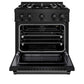 ZLINE 30 in. 4.2 cu. ft. Select Gas Range with 4 Burner Cooktop and Convection Gas Oven in Black Stainless Steel (HGRB-30) front, oven open.