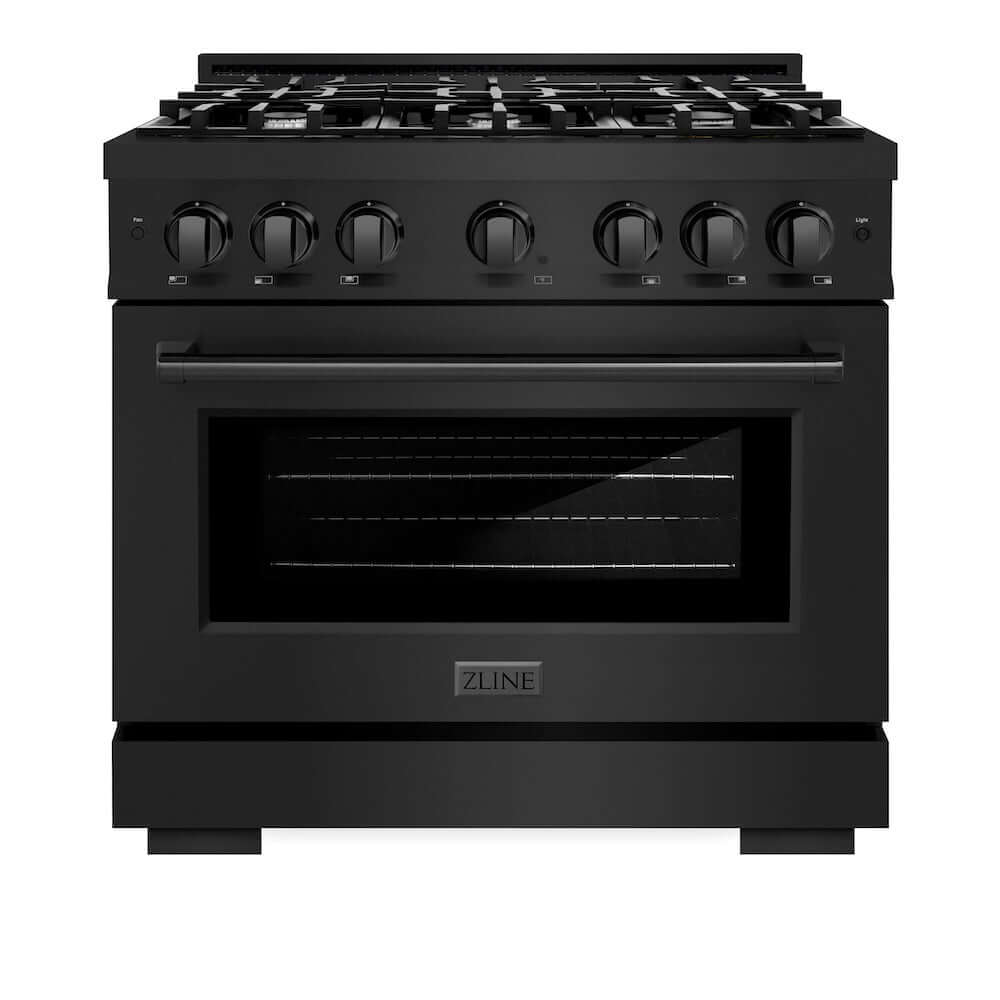 ZLINE 36 in. 5.2 cu. ft. Select Gas Range with 6 Burner Cooktop and Convection Gas Oven in Black Stainless Steel (HGRB-36)