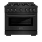 ZLINE 36 in. 5.2 cu. ft. Select Gas Range with 6 Burner Cooktop and Convection Gas Oven in Black Stainless Steel, Open Box-Great Condition