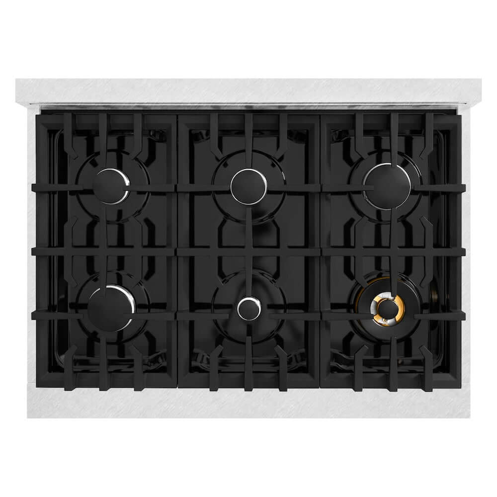 ZLINE 36 in. 5.2 cu. ft. Select Dual Fuel Range with 6 Burner Gas Cooktop and Electric Convection Oven in DuraSnow® Stainless Steel with Black Matte Door (HDRS-BLM-36)