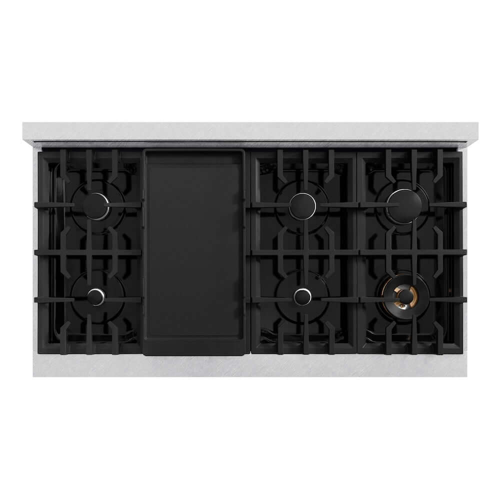 ZLINE 48 in. 6.7 cu. ft. Select Double Oven Gas Range with 8 Burner Cooktop in DuraSnow® Stainless Steel with Black Matte Doors (HGRS-BLM-48)