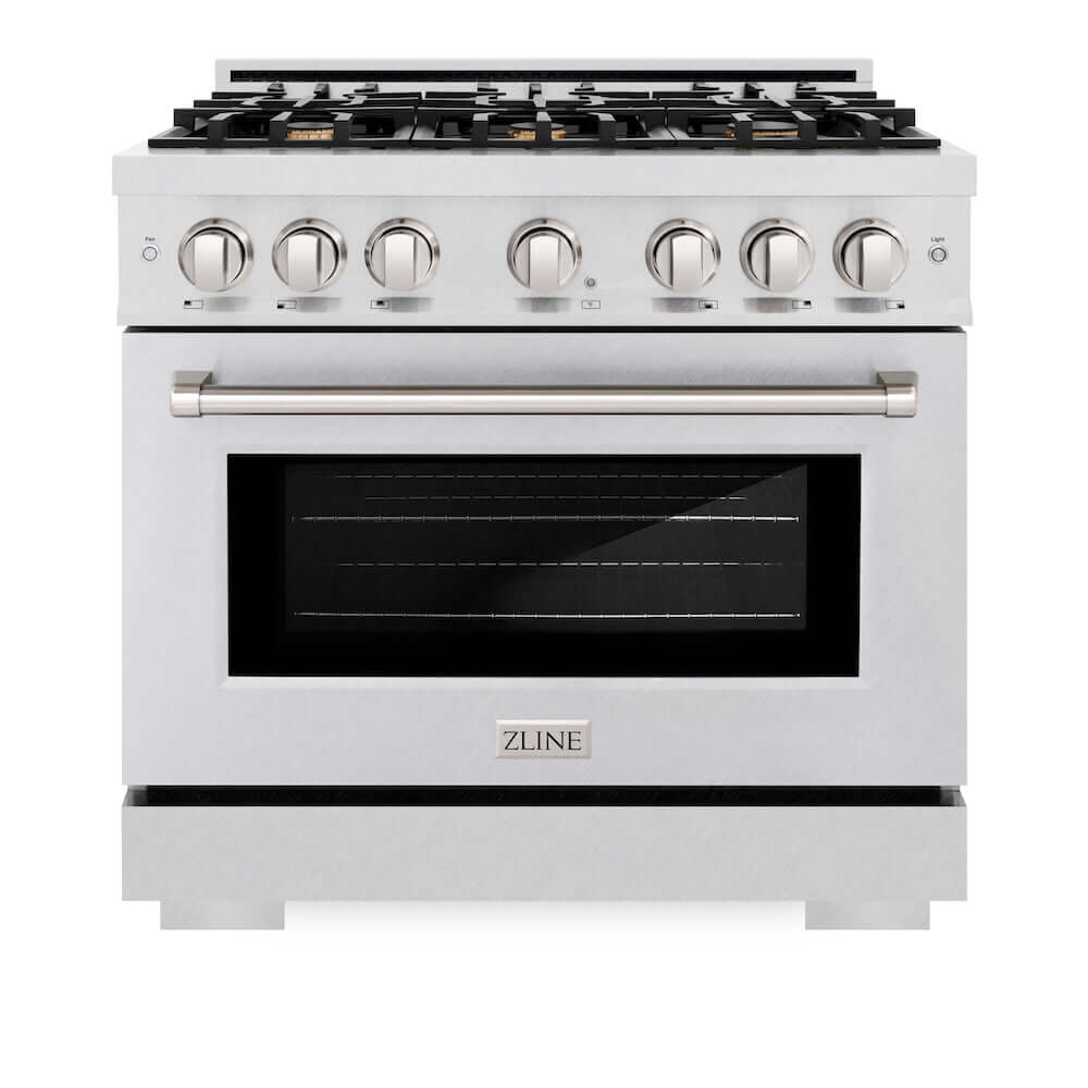 ZLINE 36 in. 5.2 cu. ft. Select Dual Fuel Range with Gas Cooktop and Electric Convection Oven in DuraSnow® Stainless Steel with 6 Brass Burners (HDRS-BR-36)