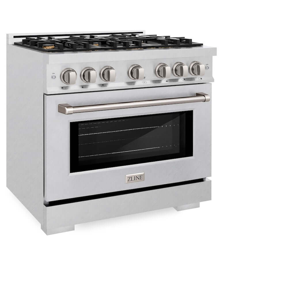 ZLINE 36 in. 5.2 cu. ft. Select Dual Fuel Range with Gas Cooktop and Electric Convection Oven in DuraSnow® Stainless Steel with 6 Brass Burners (HDRS-BR-36)