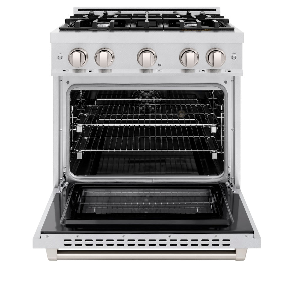 ZLINE 30 in. 4.2 cu. ft. Select Dual Fuel Range with 4 Burner Gas Cooktop and Electric Convection Oven in DuraSnow® Stainless Steel (HDRS-30)