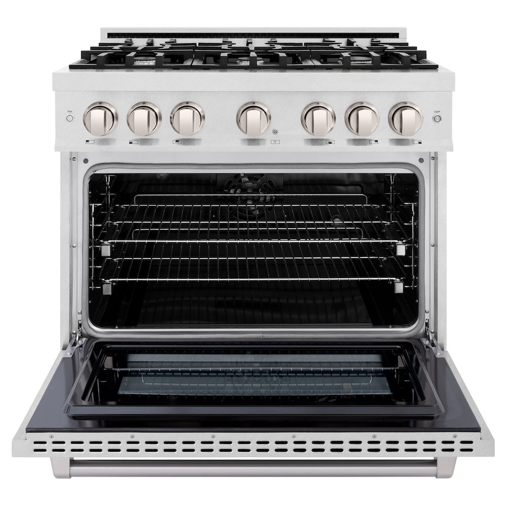 ZLINE 36 in. 5.2 cu. ft. Select Dual Fuel Range with 6 Burner Gas Cooktop and Electric Convection Oven in DuraSnow® Stainless Steel (HDRS-36)