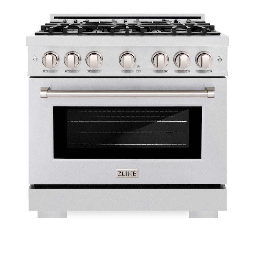 ZLINE 36 in. 5.2 cu. ft. Select Dual Fuel Range with 6 Burner Gas Cooktop and Electric Convection Oven in DuraSnow® Stainless Steel (HDRS-36)