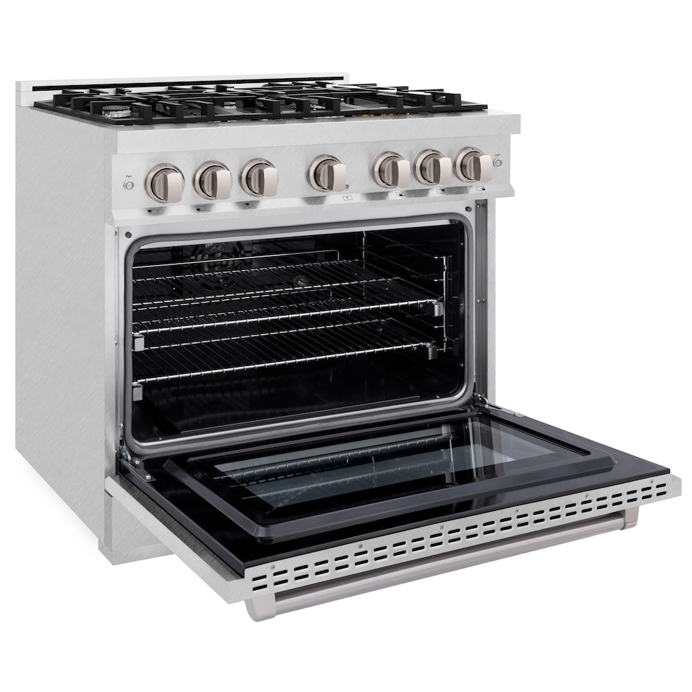 ZLINE 36 in. 5.2 cu. ft. Select Dual Fuel Range with 6 Burner Gas Cooktop and Electric Convection Oven in DuraSnow® Stainless Steel (HDRS-36)