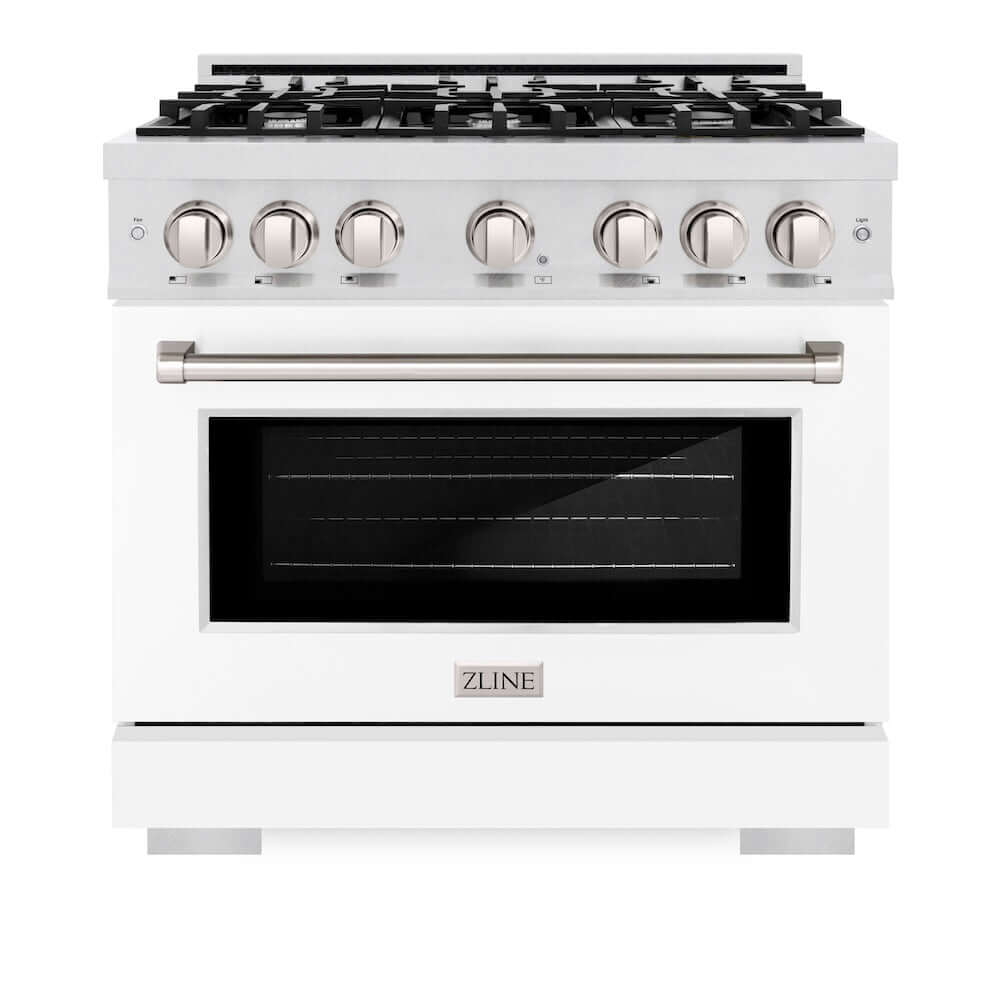 ZLINE 36 in. 5.2 cu. ft. Select Dual Fuel Range with 6 Burner Gas Cooktop and Electric Convection Oven in DuraSnow® Stainless Steel with White Matte Door (HDRS-WM-36)