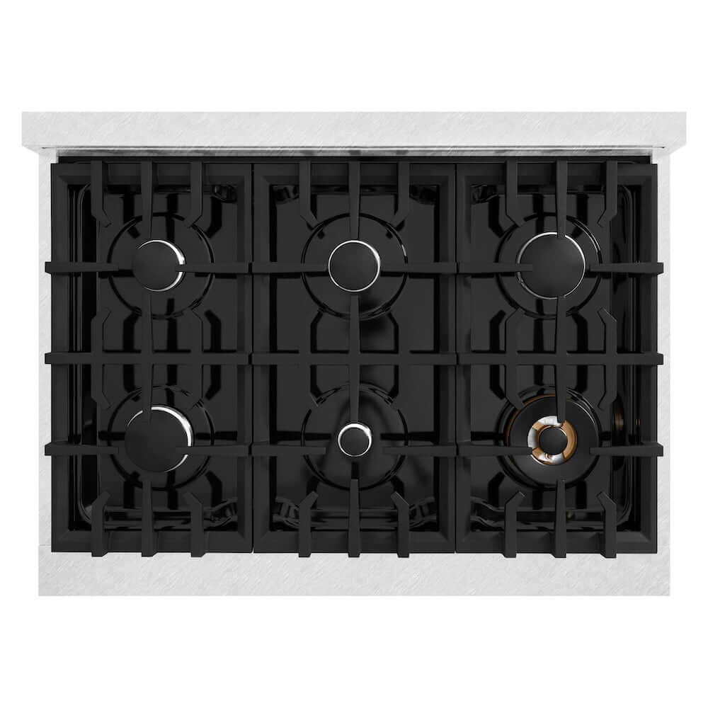 ZLINE 36 in. 5.2 cu. ft. Select Gas Range with 6 Burner Cooktop and Convection Gas Oven in DuraSnow® Stainless Steel with Black Matte Door (HGRS-BLM-36)