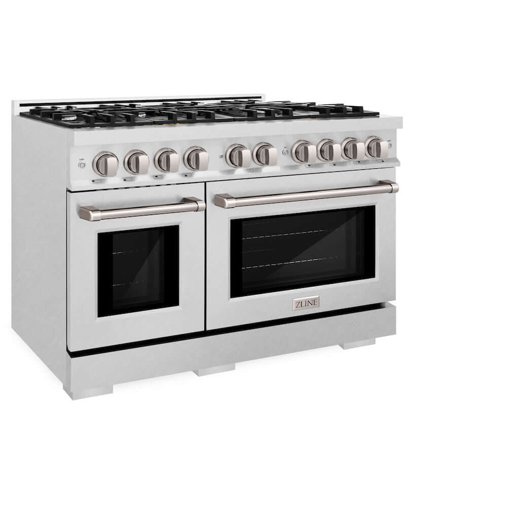 ZLINE 48 in. 6.7 cu. ft. Select Double Oven Gas Range with 8 Burner Cooktop in DuraSnow® Stainless Steel (HGRS-48)