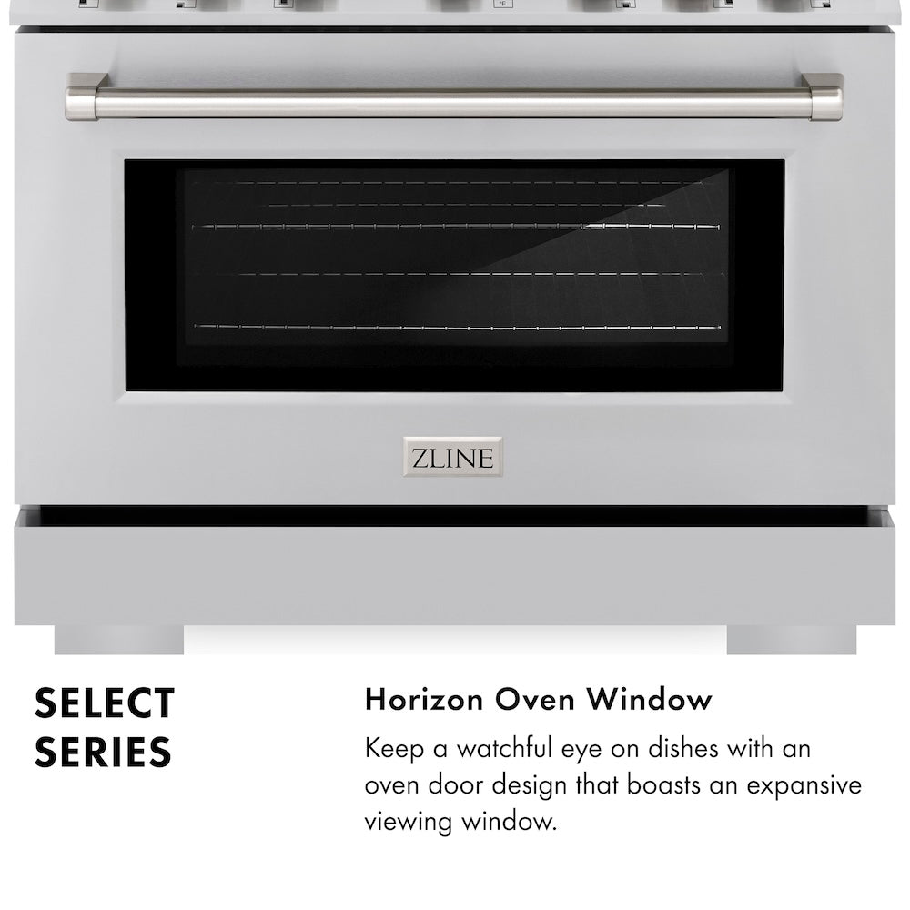 ZLINE 36 in. 5.2 cu. ft. Select Dual Fuel Range with 6 Burner Gas Cooktop and Electric Convection Oven in Stainless Steel (HDR36)