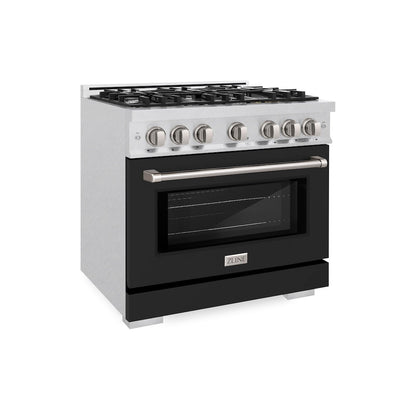 ZLINE 36 in. 5.2 cu. ft. Select Dual Fuel Range with 6 Burner Gas Cooktop and Electric Convection Oven in Satin Stainless Steel with Black Matte Door, Open Box-Great Condition