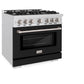 ZLINE 36 in. 5.2 cu. ft. Select Dual Fuel Range with 6 Burner Gas Cooktop and Electric Convection Oven in Satin Stainless Steel with Black Matte Door, Open Box-Great Condition