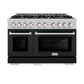 ZLINE 48 in. 6.7 cu. ft. Select Double Oven Dual Fuel Range with 8 Burner Gas Cooktop in Satin Stainless Steel with Black Matte Doors, Open Box-Great Condition