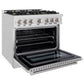ZLINE 36 in. 5.2 cu. ft. Select Dual Fuel Range with Gas Cooktop and Electric Convection Oven in Satin Stainless Steel with 6 Brass Burners, Open Box-Great Condition