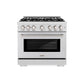 ZLINE 36 in. 5.2 cu. ft. Select Dual Fuel Range with 6 Burner Gas Cooktop and Electric Convection Oven in Satin Stainless Steel, Open Box-Great Condition
