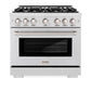 ZLINE 36 in. 5.2 cu. ft. Select Dual Fuel Range with 6 Burner Gas Cooktop and Electric Convection Oven in Satin Stainless Steel, Open Box-Great Condition