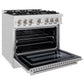 ZLINE 36 in. 5.2 cu. ft. Select Dual Fuel Range with 6 Burner Gas Cooktop and Electric Convection Oven in Satin Stainless Steel, Open Box-Great Condition