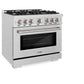 ZLINE 36 in. 5.2 cu. ft. Select Dual Fuel Range with 6 Burner Gas Cooktop and Electric Convection Oven in Satin Stainless Steel, Open Box-Great Condition