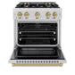 ZLINE Autograph Edition 30 in. 4.2 cu. ft. Select Dual Fuel Range with 4 Burner Gas Cooktop and Electric Convection Oven in Satin Stainless Steel with Champagne Bronze Accents, Open Box-Great Condition