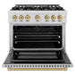 ZLINE Autograph Edition 36 in. 5.2 cu. ft. Select Dual Fuel Range with 6 Burner Gas Cooktop and Electric Convection Oven in Satin Stainless Steel with Champagne Bronze Accents, Open Box-Great Condition