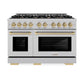 ZLINE Autograph Edition 48 in. 6.7 cu. ft. Select Double Oven Dual Fuel Range with 8 Burner Gas Cooktop in Satin Stainless Steel and Champagne Bronze Accents, Open Box-Great Condition