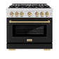 ZLINE Autograph Edition 36 in. 5.2 cu. ft. Select Dual Fuel Range with 6 Burner Gas Cooktop and Electric Convection Oven in Satin Stainless Steel with Black Matte Door and Champagne Bronze Accents, Open Box-Great Condition