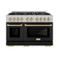 ZLINE Autograph Edition 48 in. 6.7 cu. ft. Select Double Oven Dual Fuel Range with 8 Burner Gas Cooktop in Satin Stainless Steel with Black Matte Doors and Champagne Bronze Accents, Open Box-Great Condition
