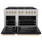 ZLINE Autograph Edition 48 in. 6.7 cu. ft. Select Double Oven Dual Fuel Range with 8 Burner Gas Cooktop in Satin Stainless Steel with Black Matte Doors and Champagne Bronze Accents, Open Box-Great Condition