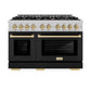 ZLINE Autograph Edition 48 in. 6.7 cu. ft. Select Double Oven Dual Fuel Range with 8 Burner Gas Cooktop in Satin Stainless Steel with Black Matte Doors and Champagne Bronze Accents, Open Box-Great Condition