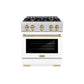 ZLINE Autograph Edition 30 in. 4.2 cu. ft. Select Dual Fuel Range with 4 Burner Gas Cooktop and Electric Convection Oven in Satin Stainless Steel with White Matte Door and Champagne Bronze Accents, Open Box-Great Condition