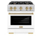 ZLINE Autograph Edition 30 in. 4.2 cu. ft. Select Dual Fuel Range with 4 Burner Gas Cooktop and Electric Convection Oven in Satin Stainless Steel with White Matte Door and Champagne Bronze Accents, Open Box-Great Condition