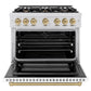 ZLINE Autograph Edition 36 in. 5.2 cu. ft. Select Dual Fuel Range with 6 Burner Gas Cooktop and Electric Convection Oven in Satin Stainless Steel with White Matte Door and Champagne Bronze Accents, Open Box-Great Condition