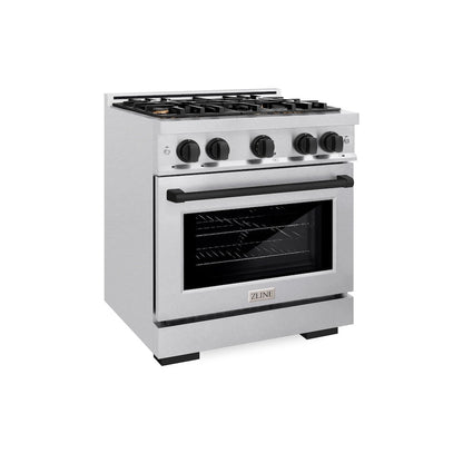 ZLINE Autograph Edition 30 in. 4.2 cu. ft. Select Dual Fuel Range with 4 Burner Gas Cooktop and Electric Convection Oven in Satin Stainless Steel with Matte Black Accents, Open Box-Great Condition