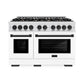 ZLINE Autograph Edition 48 in. 6.7 cu. ft. Select Double Oven Dual Fuel Range with 8 Burner Gas Cooktop in Satin Stainless Steel with White Matte Doors and Matte Black Accents, Open Box-Great Condition