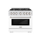 ZLINE 36 in. 5.2 cu. ft. Select Dual Fuel Range with 6 Burner Gas Cooktop and Electric Convection Oven in Satin Stainless Steel with White Matte Door, Open Box-Great Condition