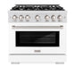 ZLINE 36 in. 5.2 cu. ft. Select Dual Fuel Range with 6 Burner Gas Cooktop and Electric Convection Oven in Satin Stainless Steel with White Matte Door, Open Box-Great Condition