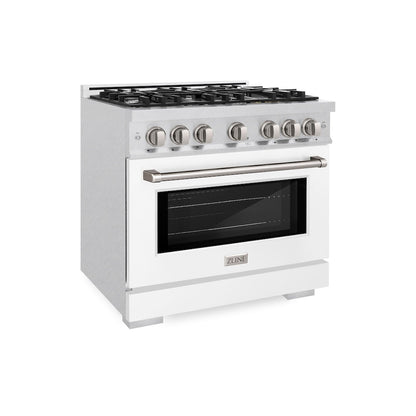 ZLINE 36 in. 5.2 cu. ft. Select Dual Fuel Range with 6 Burner Gas Cooktop and Electric Convection Oven in Satin Stainless Steel with White Matte Door, Open Box-Great Condition