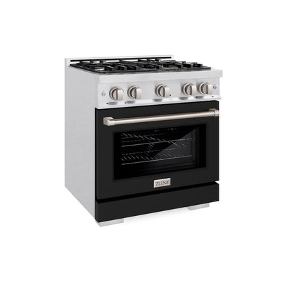 ZLINE 30 in. 4.2 cu. ft. Select Gas Range with 4 Burner Cooktop and Convection Gas Oven in Satin Stainless Steel with Black Matte Door, Open Box-Great Condition