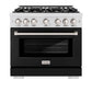 ZLINE 36 in. 5.2 cu. ft. Select Gas Range with 6 Burner Cooktop and Convection Gas Oven in Satin Stainless Steel with Black Matte Door, Open Box-Great Condition