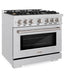 ZLINE 36 in. 5.2 cu. ft. Select Gas Range with Convection Gas Oven in Satin Stainless Steel with 6 Brass Burners, Open Box-Great Condition