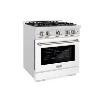 ZLINE 30 in. 4.2 cu. ft. Select Gas Range with 4 Burner Cooktop and Convection Gas Oven in Satin Stainless Steel with White Matte Door, Open Box-Great Condition