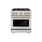 ZLINE Autograph Edition 30 in. 4.2 cu. ft. Select Gas Range with 4 Burner Cooktop and Convection Gas Oven in Satin Stainless Steel and Champagne Bronze Accents, Open Box-Great Condition