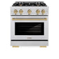 ZLINE Autograph Edition 30 in. 4.2 cu. ft. Select Gas Range with 4 Burner Cooktop and Convection Gas Oven in Satin Stainless Steel and Champagne Bronze Accents, Open Box-Great Condition