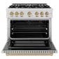 ZLINE Autograph Edition 36 in. 5.2 cu. ft. Select Gas Range with 6 Burner Cooktop and Convection Gas Oven in Satin Stainless Steel and Champagne Bronze Accents, Open Box-Great Condition