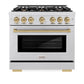 ZLINE Autograph Edition 36 in. 5.2 cu. ft. Select Gas Range with 6 Burner Cooktop and Convection Gas Oven in Satin Stainless Steel and Champagne Bronze Accents, Open Box-Great Condition