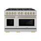 ZLINE Autograph Edition 48 in. 6.7 cu. ft. Select Double Oven Gas Range with 8 Burner Cooktop in Satin Stainless Steel and Champagne Bronze Accents, Open Box-Great Condition