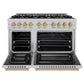 ZLINE Autograph Edition 48 in. 6.7 cu. ft. Select Double Oven Gas Range with 8 Burner Cooktop in Satin Stainless Steel and Champagne Bronze Accents, Open Box-Great Condition